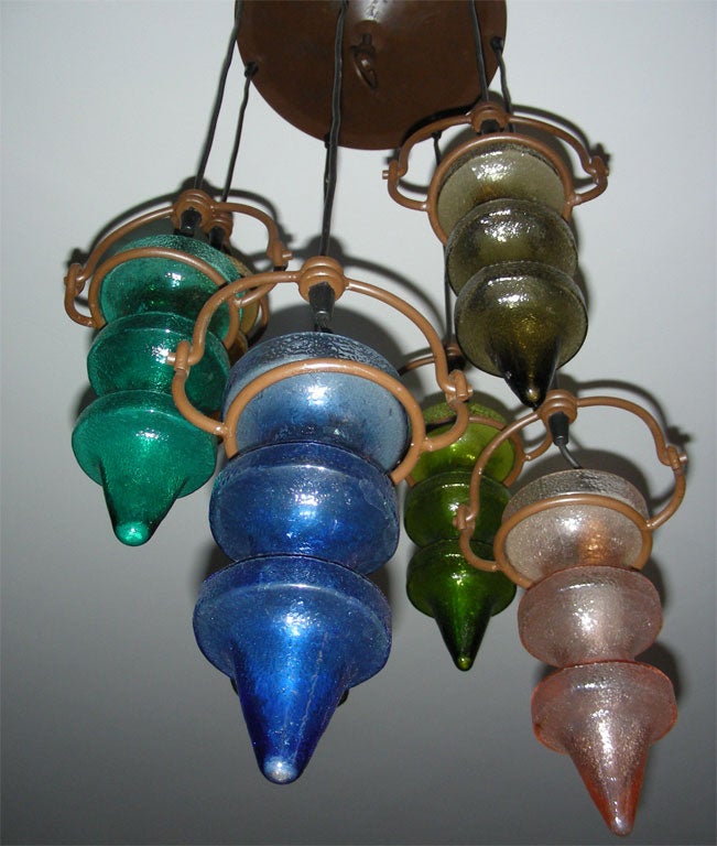 1970s Moulded and Colored Glass Chandelier For Sale 3