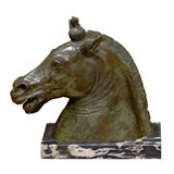 Bronze Horse's Head on a Marble Base