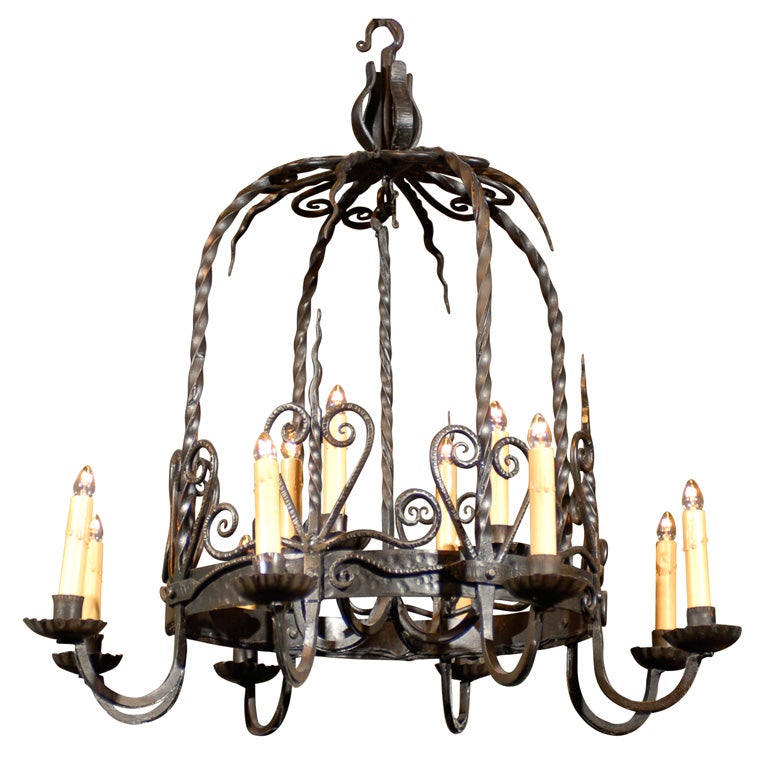 19th Century Italian Domed Iron 12-Light Chandelier  For Sale