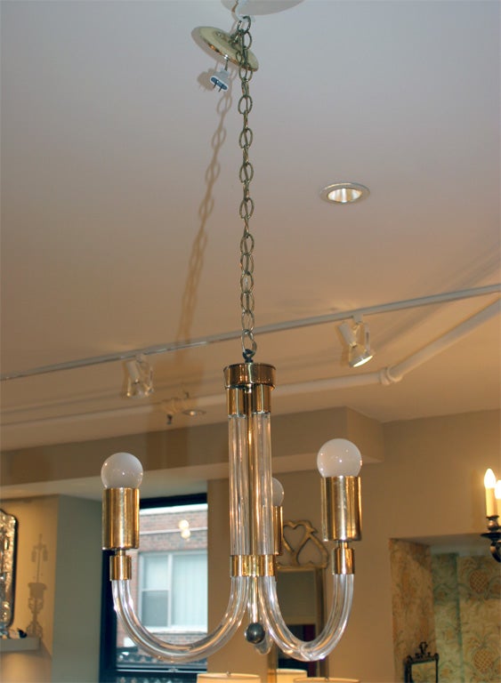 American Charles Hollis Jones Lucite and Brass Chandelier