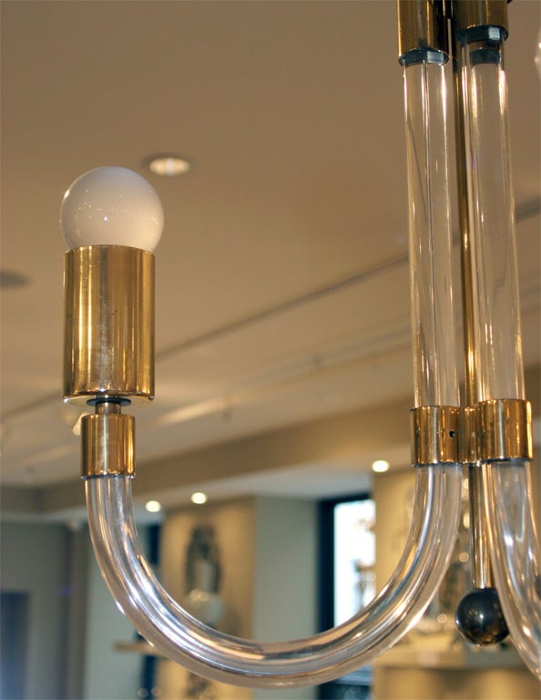 Late 20th Century Charles Hollis Jones Lucite and Brass Chandelier