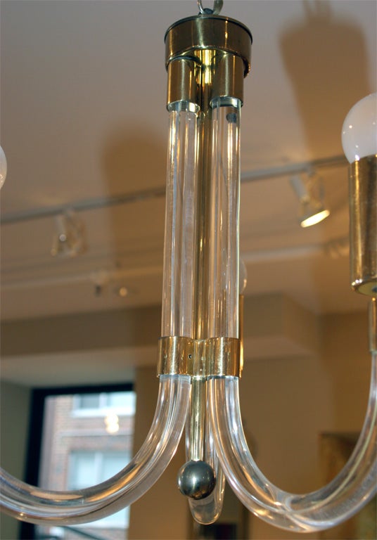 Charles Hollis Jones Lucite and Brass Chandelier 1