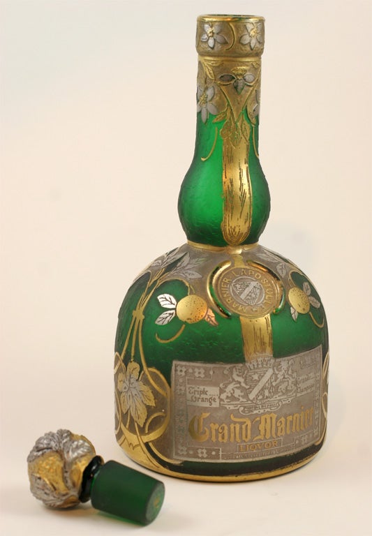 French Cameo Glass Grand Marnier Bottle For Sale 2