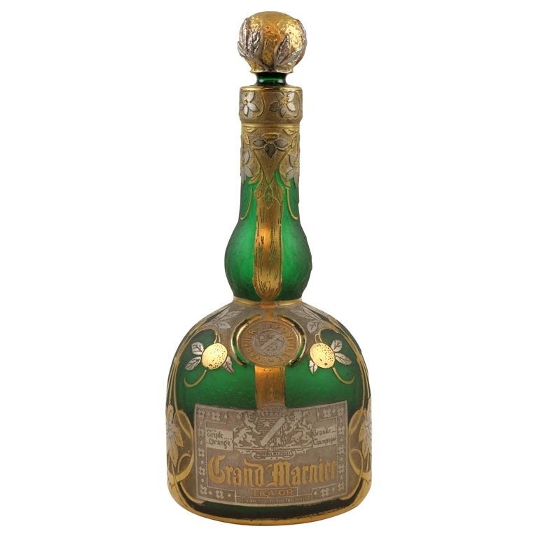 French Cameo Glass Grand Marnier Bottle For Sale