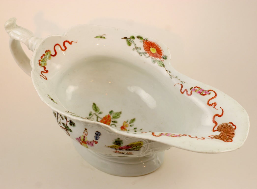 English First Period Worcester Porcelain Silver Shape Sauceboat