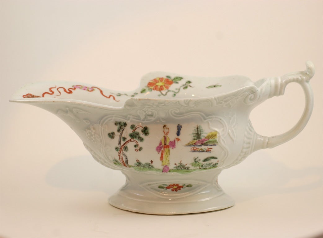 18th Century and Earlier First Period Worcester Porcelain Silver Shape Sauceboat