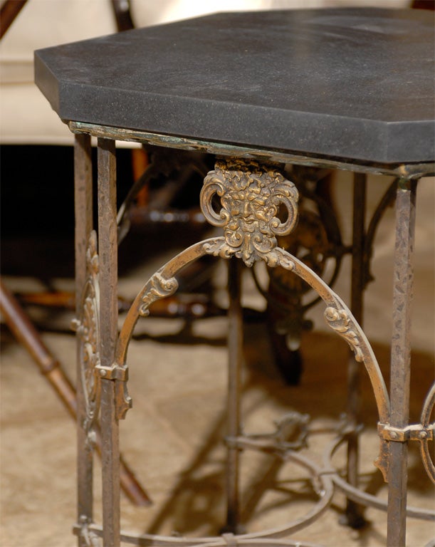 20th Century Iron and Bronze Table with Black Marble Top Attributed to Oscar Bach