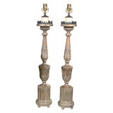 PAIR OF EARLY ITALIAN SILVER GILT PRICKETS AS LAMPS