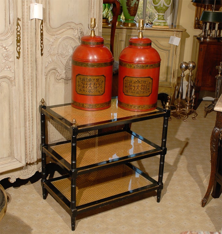 PAIR OF 19thC RED TEA TIN LAMPS, STAMPED JOHN GILBERT & COMPANY, LONDON<br />
AN ATLANTA RESOURCE FOR FINE ANTIQUES<br />
WE HAVE A VERY LARGE INVENTORY ON OUR WEBSITE<br />
TO VISIT GO TO WWW.PARCMONCEAU.COM