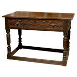 EARLY CONTINENTAL OAK WORK TABLE, WITH DETAILED CARVING