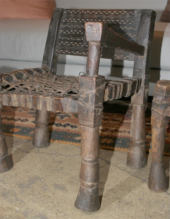 20th Century One-armed Ethiopian Chairs with Leather Woven Seats