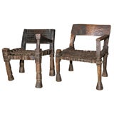One-armed Ethiopian Chairs with Leather Woven Seats