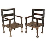 Ethiopian Wood Armchairs with Leather Woven Seats
