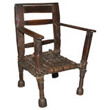 Ethiopian Wood Armchair with Leather Woven Seat