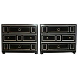 Vintage Pair of Ivory and Black Lacquered Chests with Brass Hardware
