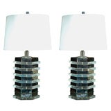 Pair of Lucite and Chrome Lamps