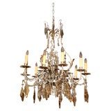 Antique Italian silver gilt metal and crystal 9-light chandelier