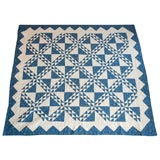 19TH  CENTURY BLUE AND WHITE CALICO OCEAN WAVES QUILT
