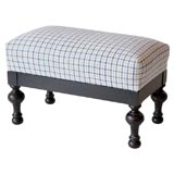 1930'S OTTOMAN  UPHOLSTERED WITH BLUE AND WHITE LINEN