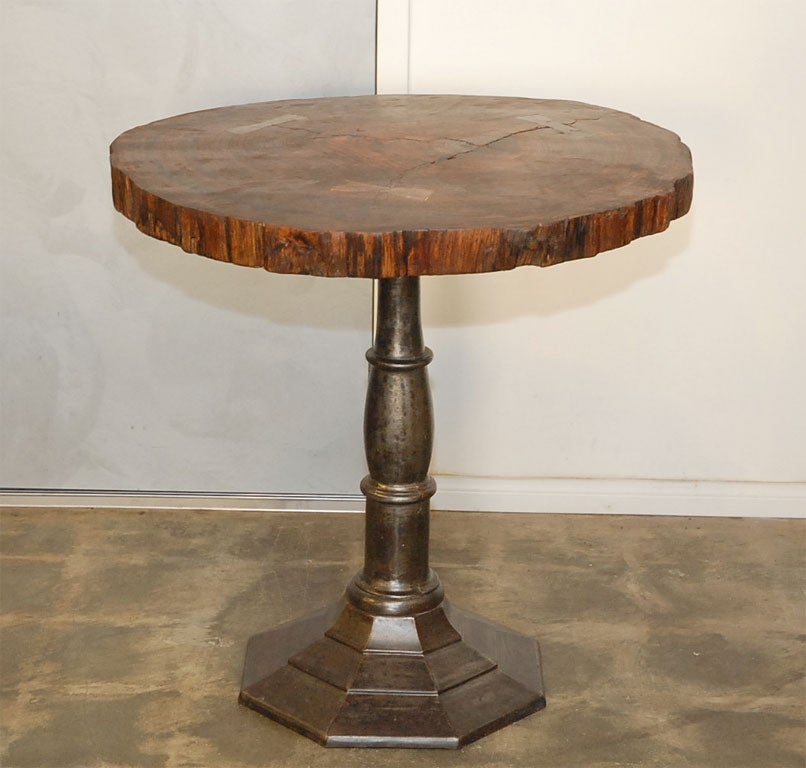 Organic Modern Rustic Iron Base Table For Sale