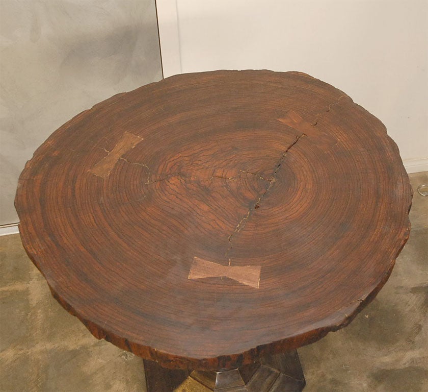 Rustic Iron Base Table In Good Condition For Sale In Culver City, CA