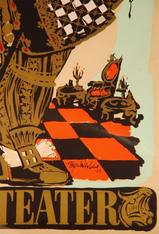 Danois DEN Fine Mand, grande affiche sérigraphiée originale de Bjørn Wiinblad, 1957 en vente