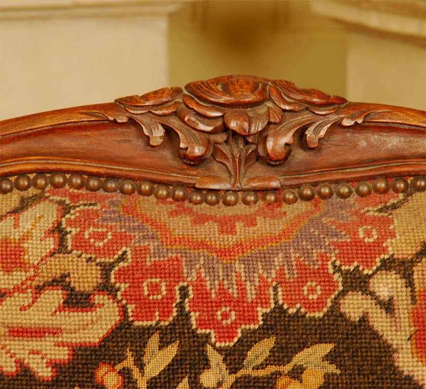 Wood Louis XV Walnut Canape with Needlepoint Upholstery