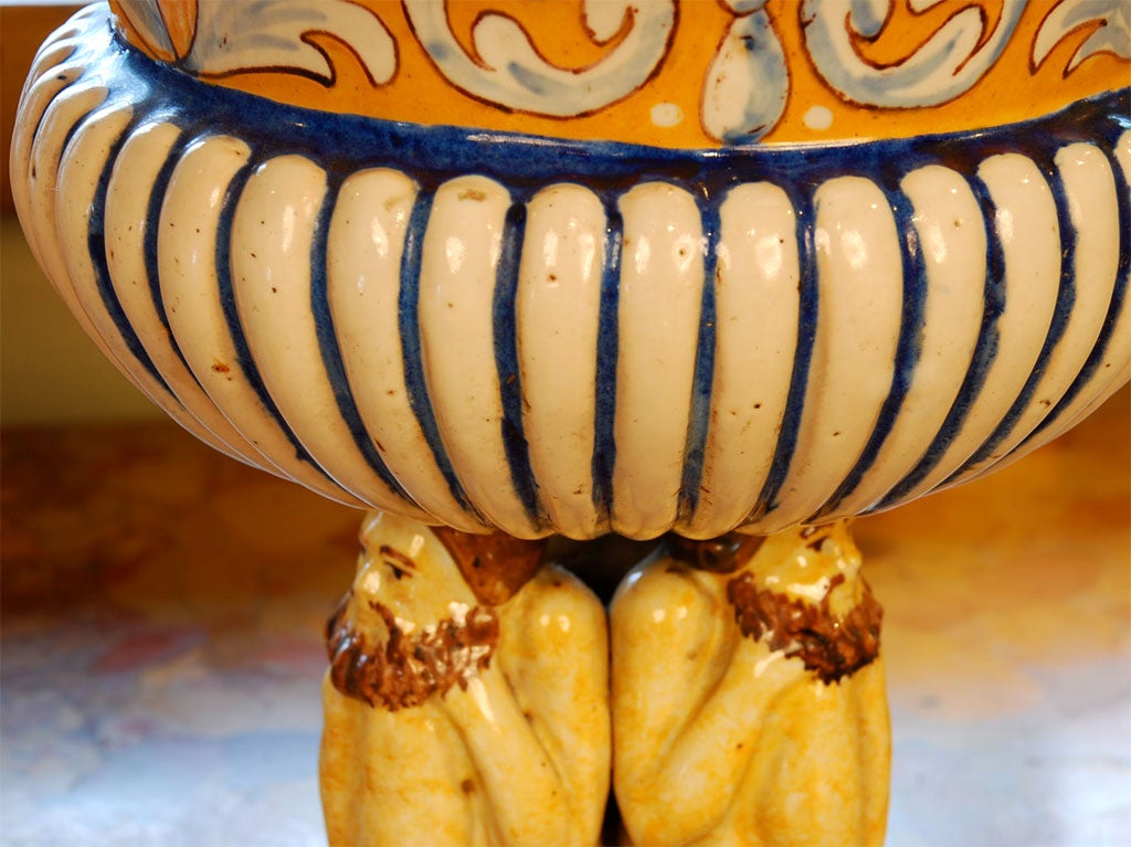 Pair of Italianate Faience Urns Supported by Bearded Men 3