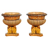 Pair of Italianate Faience Urns Supported by Bearded Men 2