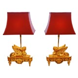 Pair of Sphinx Chenets made into Lamps