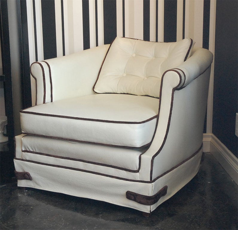 Pair of Vintage White Vinyl Regency Lounge Chairs