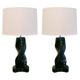 Pair of Modernist Sculptural Lamps in Ebonized Walnut