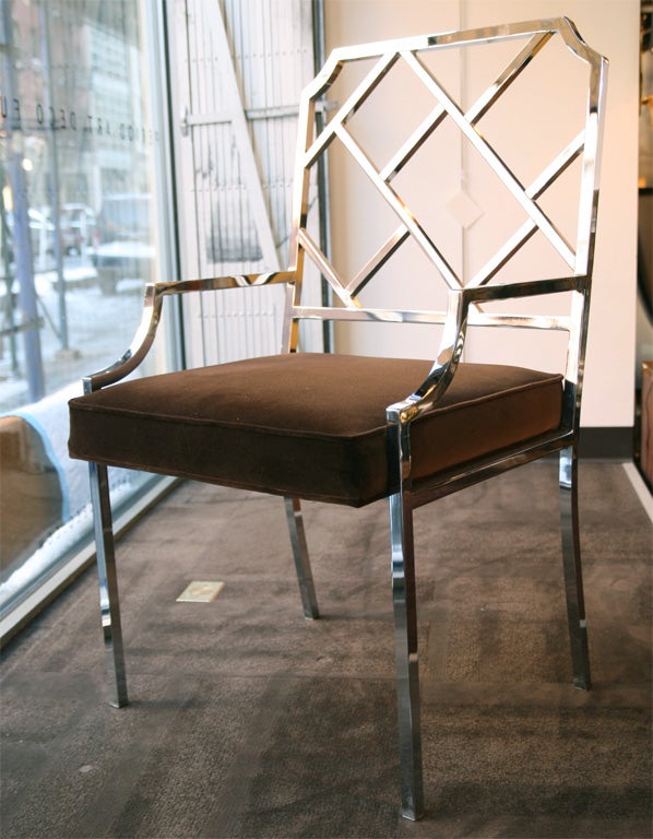 Set of Four Modernist Chippendale Dining Chairs in Chrome 2