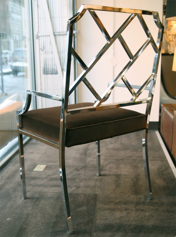 Set of Four Modernist Chippendale Dining Chairs in Chrome 4