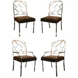 Set of Four Modernist Chippendale Dining Chairs in Chrome
