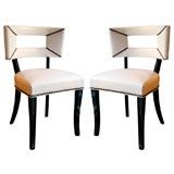 Set of Six Leather Dining Chairs with Cut-Out Back Design