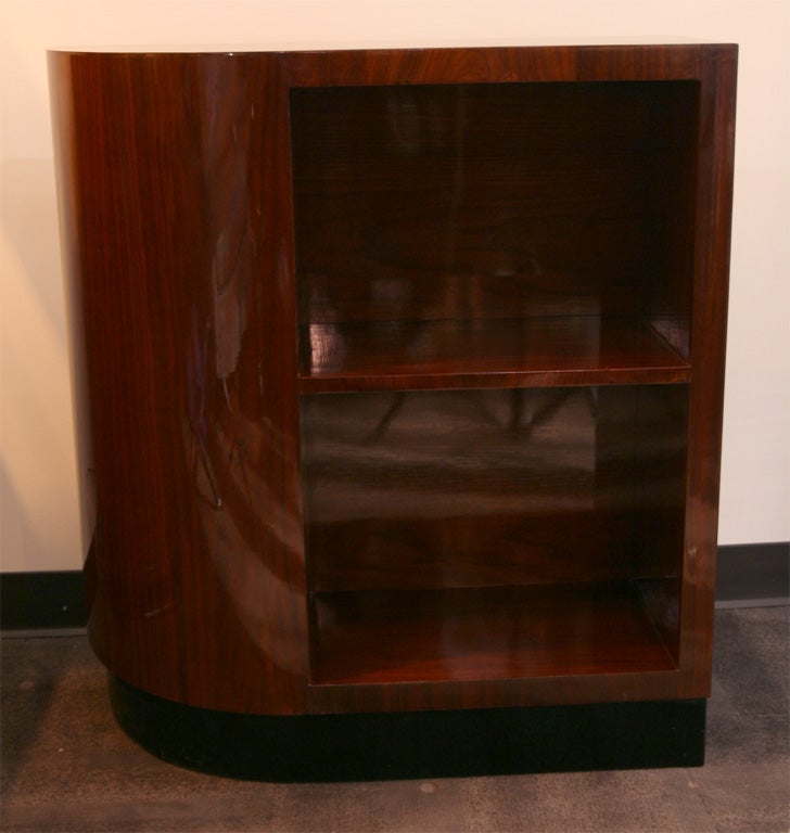 Art Deco Bullet Bookcase in Walnut and Black Lacquer
