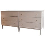 Retro Pair of Paul McCobb White Lacquer 3 Drawer Dressers