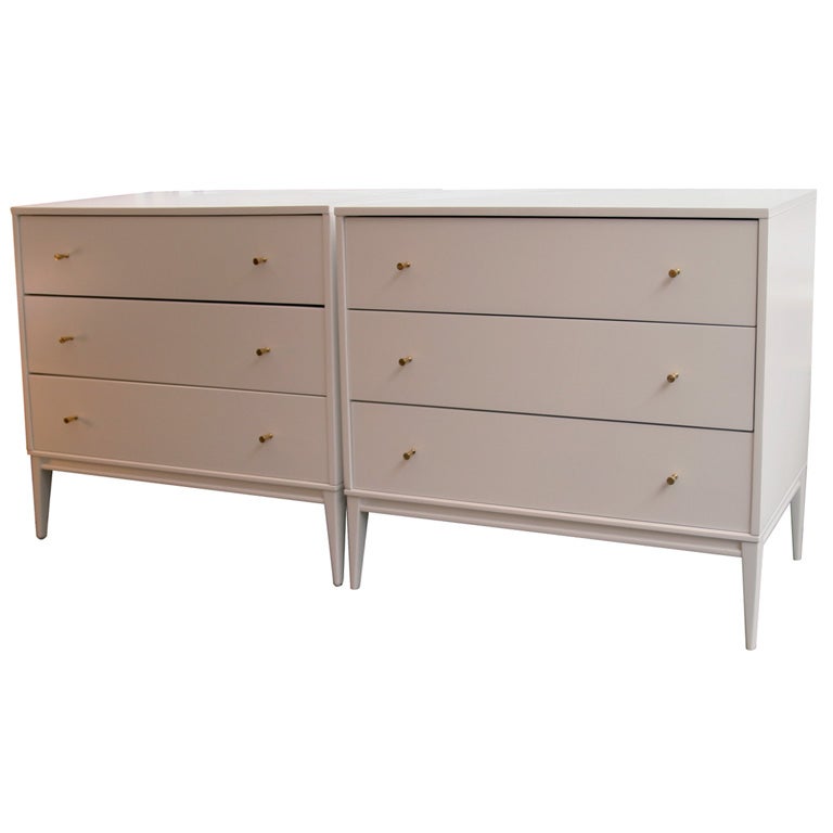 Pair of Paul McCobb White Lacquer 3 Drawer Dressers