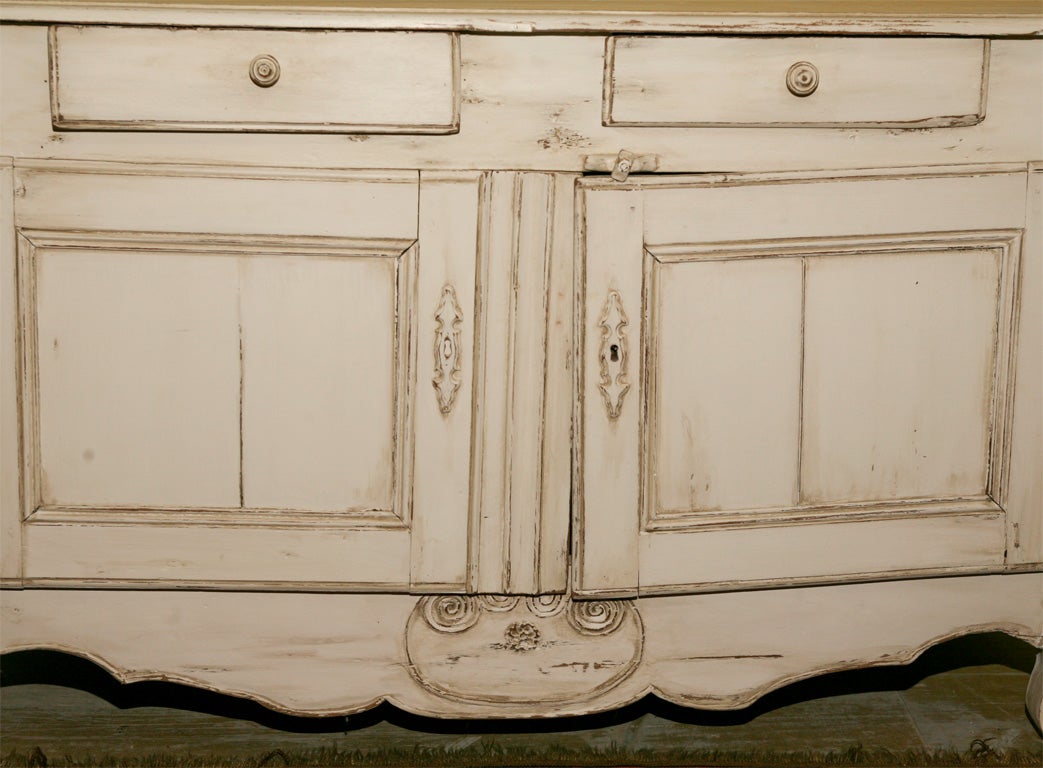 Wonderfully proportioned painted Louis XV buffet server.  Perfect as entry foyer table, dresser base, or TV cabinet.<br />
<br />
Keywords:  bathroom vanity, bathroom sink, commode