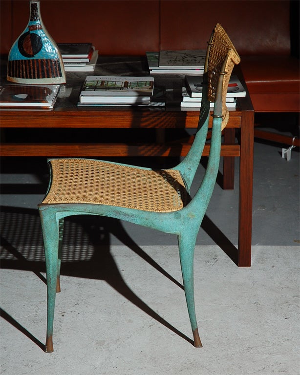 Brass Set of Four Dan Johnson Gazelle Dining Chairs, model 10B