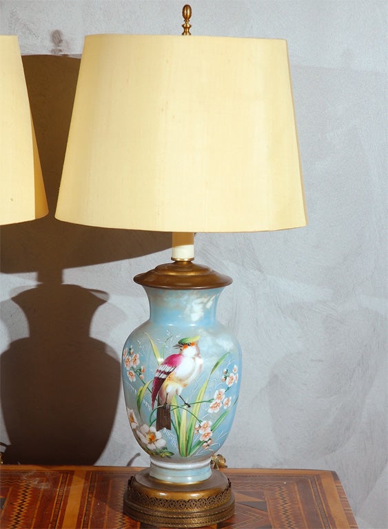 English Pr Hand Decorated Glass Table Lamps For Sale