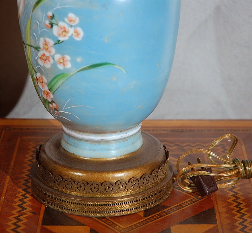 20th Century Pr Hand Decorated Glass Table Lamps For Sale