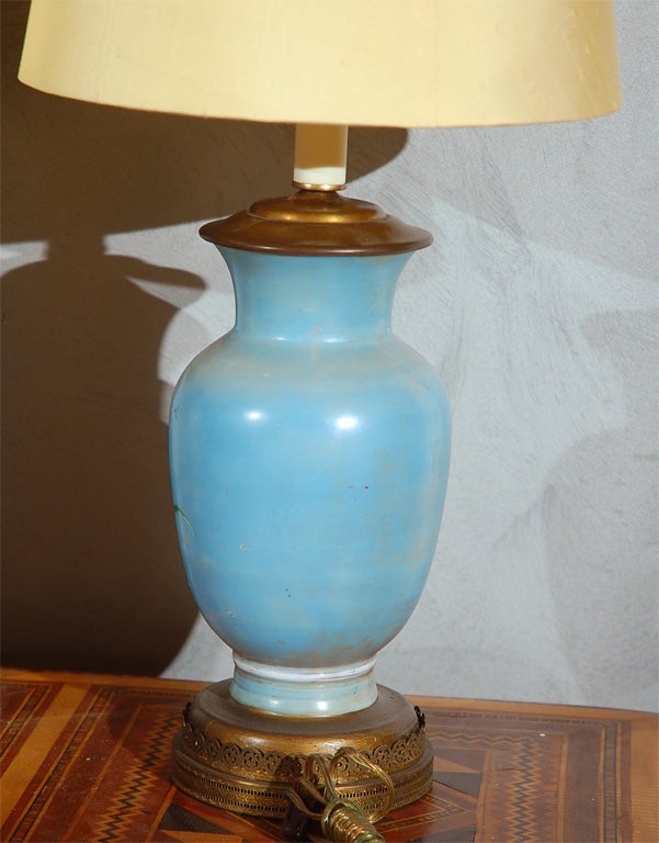 Brass Pr Hand Decorated Glass Table Lamps For Sale