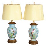 Pr Hand Decorated Glass Table Lamps 11