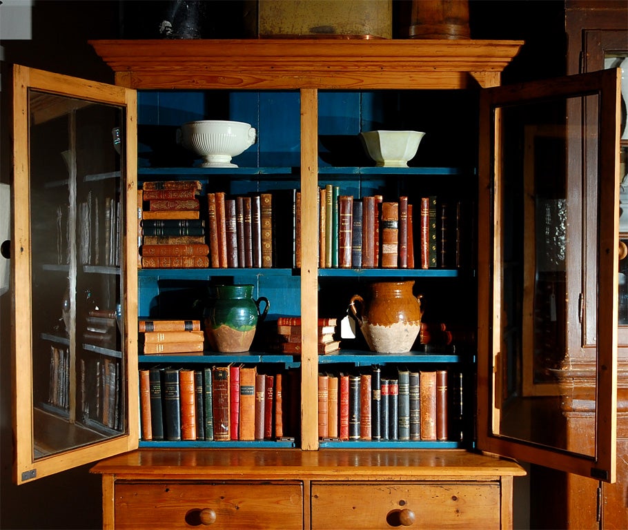 19th Century Pine Bookcase Cupboard with Drawers For Sale