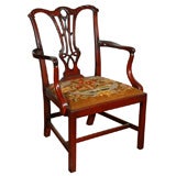 Used Chippendale Style Elbow Chair with Needlepoint Seat