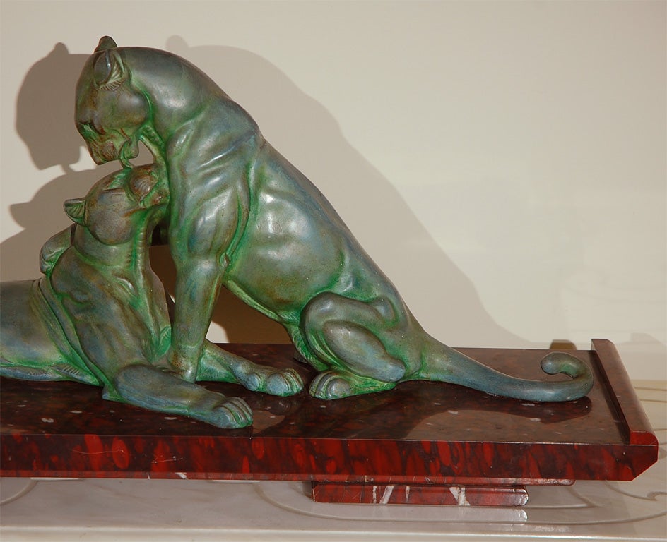 20th Century PEWTER  SCULPTURE OF TWO LIONESSES