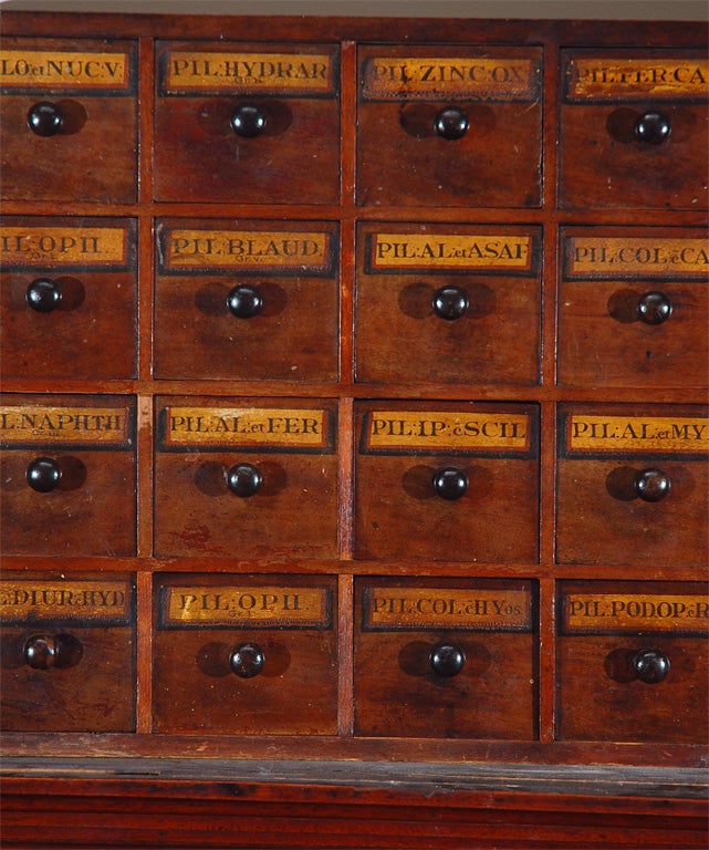 Country Early 19th Century English Apothecary Wall Chest with Handwritten Labels