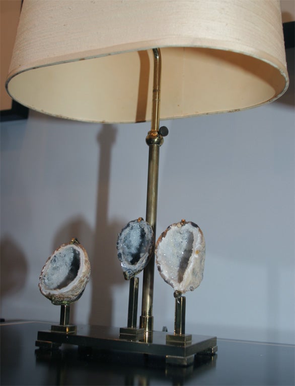 Pair of Brass Lamps with Geodes mounted on Base